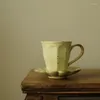 Mokken Elegant RU Ware Glazem Keramische koffiemok met bloembladenhouder - Roze/geel
