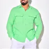 Men's Casual Shirts 2023 European And American Cotton Linen Cardigan Front Pocket Clothing Men Top Shirt