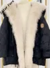 Trench-Cods Coats Navy Collier Long Fur Parker Down Veste Hiver Femmes 2023 Coton de coton chaud de canard blanc
