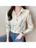 Blouses des femmes 2024 Fashion Femmes Floral Print Blouse Tops Summer Femme Top Bown Collier Long Sleeve Ol Works Works Shirts Casual