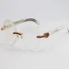 Selling Red Big Stones Rimless sunGlasses 3524012 White Genuine Horn Buffalo Horn Glasses Oversized Round Eyewear Designer Mens Wo239Y
