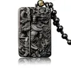 Pendant l'obsidienne naturelle avec chaîne de perles Dragon Guan Gong Guan Yu Hold Broadsword Knight Pendant Collier pour hommes Bijoux des femmes 23102