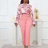 Ethnic Clothing 2024 2 Piece Women's Flower Print Top Shirt Pants Suit Sexy Casual Elegant Lace-Up Wide-Leg African Dresses