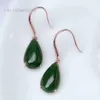 Wholesale New Fashion Natural Green Nephrite High Quality Gold South Africa Real Diamond Waterdrop Pendant Earrings Jewelry