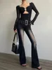Dżinsy damskie adagirl czarne flowane spodnie kobiety y2k luźne pasmo mody boot wysoki talia wycięty guza harajuku przyczynowe koreańskie kobiety