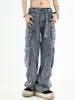 Jeans masculinos American Stereoscópico Multi Pocket para hombres Tubo recto lavado Lo suelto Relajado largo