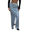 Pu denim rok vrouwen 2023 herfst mode spleet hoge taille retro maxi rokken femme street casual losse lange vrouw 231222