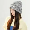 Berets Gradient Color Stripe Round Button Knitted Hat Autumn Winter Colored Wool Ear Protection Cap Women Face-Looking Small Warm