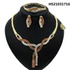 YuLaili Est Dubai Gouden sieraden Sets Red Rhinestone ketting oorbellen Charme Bruin Ring Dames feest sieraden set hele2673