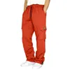 Mäns byxor Solid Color DrawString Elastic Midje Multipla Fickarbete Lossa Hög midja Casual Outdoor Sweatpants