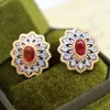 Boucles d'oreilles étalon creux fleur fleur or plaqué élégant semi-précieux boucle d'oreille en pierre pour femmes bijoux de luxe cadeau d'anniversaire