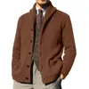 Suéter masculino elegante pele-toque homens outono inverno cor sólida botões carcela casaco de malha com nervuras punhos macios para a escola