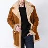 Herenjacks vintage fuzzy lederen jas mannen oversized down kraag jas winter dik warm parka vaste kleur thermisch vest overjas