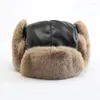 Bérets Hiver Faux Fur Bomber Windprooter Hat For Women Men Men Outdoor Épaissinet Warm Oreau pilotes Pilote Russe Ski Chapeaux de ski