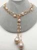 50" Cultured Pink Keshi Pearl Mixed Color Rectangle Cz Pave Long Chain party sweater chain necklace for women 231222