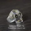 Real Solid 925 Sterling Silver Sugar Skull Rings For Men Mexican Rings Retro Gold Color Cross Sun Flower Engraved Punk Jewelry J01308N