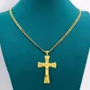 Solid 18K jaune fin Gol GF Jesus Wide Cross Charm grand pendentif 55 35 mm avec 24 pouces Miami Cuban Chain 600 5 mm295o