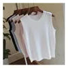 Women's Tanks Summer Round Neck Undershirt Women Wide Straps Ice Silk Thin Inner Sleeveless Knitted Solid Color Outer Tops