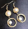 Dingle örhängen ädla smycken handgjorda 7-8mm naturliga sötvatten vit pärla örhänge 9k guld