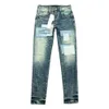 Paarse Jeans Ontwerpers Mode Heren Dames Broeken Paars High Street Retro Verf Vlek Slanke Voeten Micro-elastisch Hip-hop Rits Nijlpaard Sticker Borduursel Recht