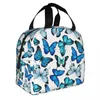 Dinnerware Butterflies Beautiful Blue Lunch Bag Insulated With Compartments Reusable Tote Handle Portable For Kids Picnic School