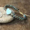 Amazonite Heart Shape Blue Crazy Lace Agates Braided Bangle Friendship Charm Wrap Bracelet Women Men Handmade Jewelry236E
