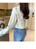 Blouses des femmes 2024 Fashion Femmes Floral Print Blouse Tops Summer Femme Top Bown Collier Long Sleeve Ol Works Works Shirts Casual