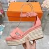 Sandals Summer Female Wedges 2024 Appear Whitening Open Toe Platform Kid Suede Material Square Head Ladies Shoes