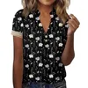 Women's T-skjortor Top Loose Casual V-hals spetshylsa t-shirt kort retro blommig tryck gata vintage par ropa y2k
