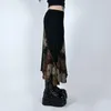 Skirts Retro Irregular Floral Printed Casual Elastic High Waist Long Skirt Grunge Fairycore Harajuku Patchwork Y2K Faldas