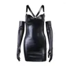 Casual Dresses Women's Black Leather Slip Dress Bodycon Halter Camisole Mini Sexy Outfit Dark Goth Gothic Style Vintage Clothing