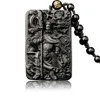 Pendant l'obsidienne naturelle avec chaîne de perles Dragon Guan Gong Guan Yu Hold Broadsword Knight Pendant Collier pour hommes Bijoux des femmes 23102