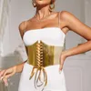 Bälten guldkorsett brett bälte klänning kjol kappa dekorativa midjeband snörning midje rem ljus läder bantning kropp cummerbunds