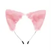 Kawaii Plush Pink Cat Orezes para a cabeça Bandeira peluda realista de animais de cabelo lolita cosplay Fox Anime Fantas