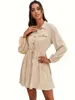 Robes de taille plus robe décontractée pour femmes à manches longues solides à manches longues bouton à crampon mini-chemise