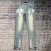 Jeans de gira jeans jeans jeans European roxo jean marca vintage calça masculina slim homens bordando colchas rasgadas para zíper de tendência mosca skinny buraco l5