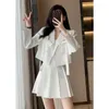 Work Dresses White Bow Tie Suit Women High-end French Short Jacket Pleated Skirt Solid Temperament Autumn Spring Female Clothes Two-piece