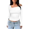 Damesblouses Lente Herfst Top Trendy One-shoulder Elegant Off-shoulder Ruches Lange mouw Tops Voor Dames Woon-werkverkeer Stijl Slim Fit