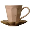 Tassen Elegant Ru Ware Glace Ceramic Kaffeetasse mit Blütenblatthalter - Pink/Gelb