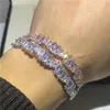 Joyas de lujo hechas a mano 925 plata esterlina princesa corta diamante blanca circón cúbico irregularidad de la muñeca de la muñeca del brazalete de la muñeca261h