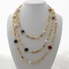 Y. Ying 70 "Freshwater Cultured White Keshi Pearl Cubic Zirconia Pave Gold Color Plated Chain Long Necklace 231222