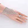 Slave Silber Handkristallkette Ring Brautarmband Strass Strass Handdekoration Hochzeitsmanschette angebrachter Ring Set Gold189d