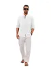 Chemises décontractées pour hommes Cuban Guayabera Linon Bouton Down Down Roll Up Shirt for Men Band Collar Summer Beach Tops Chemise Homme