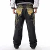 Men's Jeans Large Size 30-44 46 Fashion Loose Big Pockets Hip-Hop Skateboard Casual Men Denim Black Design Brand