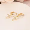Solid Gold GF fine Charm Many CZ Inlay Cross Earrings for Women Girl Special Design Christian party Jewelry God Bless women2466