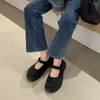 Kleding schoenen echt lederen dik zool platform dikke hakken dames pompen rond teen stevige kleur mary janes mode zoete casual vrouw