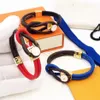 Luxury High Quality Leather Bracelet Designer Fashion Couples New Cross Color Beads Leather Rope Black Red Blue 3 paragraph Gift 2670