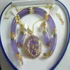 Purple Jade Gold Fortune Dragon Phenix Bransoletka wisiorka Naszyjnik 231G