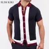 Camisas de pólo masculas vintage listrado listrado tricô de golfe clássico casual roupas masculinas de mangas curtas 231222