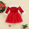 Robes de fille focusnorm 1-7y automne les enfants de Noël filles filles princesse robe épaule fourrure à manches longues en dentelle